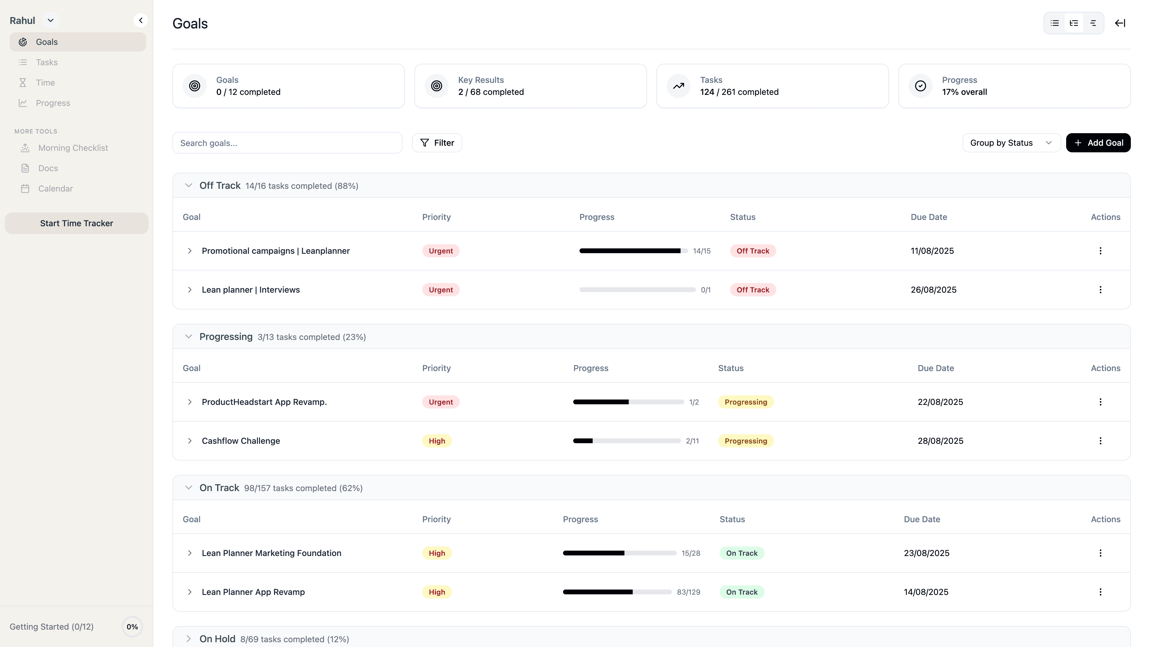 LeanPlanner Goals screenshot